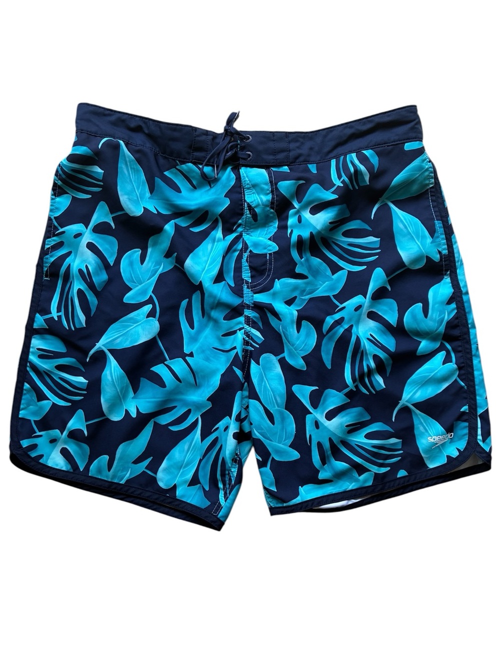 Speedo Men's Blue Tropical Leaf Print 7" Swim Trunks Shorts Size XL